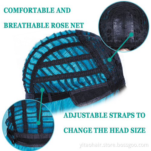 Wholesale cheap anime party gradient black to Teal Blue bob short straight synthetic shoulder-length hair cosplay wig
